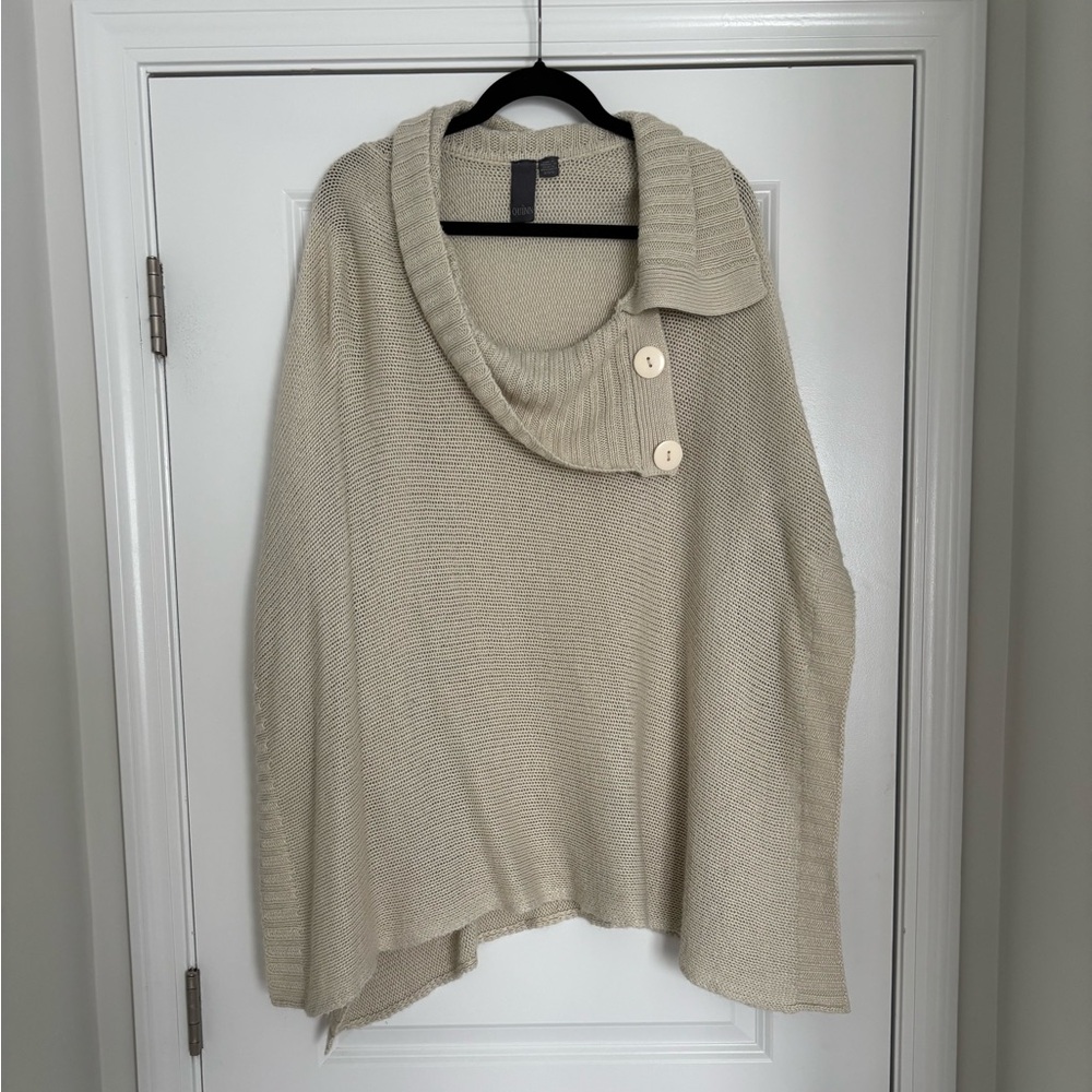 Quinn Cream Buttoned Cowl Neck Poncho
